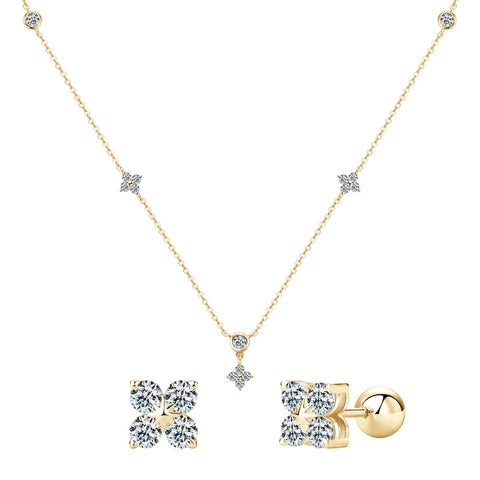 Real Moissanite Pendant Necklace Bracelet Earrings Sets For Women 925 Silver Rose Gold Plated Four Leaf Clover Jewelry Set Gift
