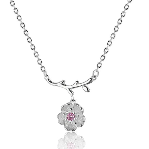 Cherry Blossom Pendant Necklaces for Women Clavicle Chains Necklace INS Popular Fashion Jewelry Wedding Party Birthday Gift