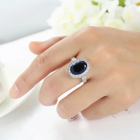 Trendy Real 925 Sterling Plata Luxury Blue Zircon