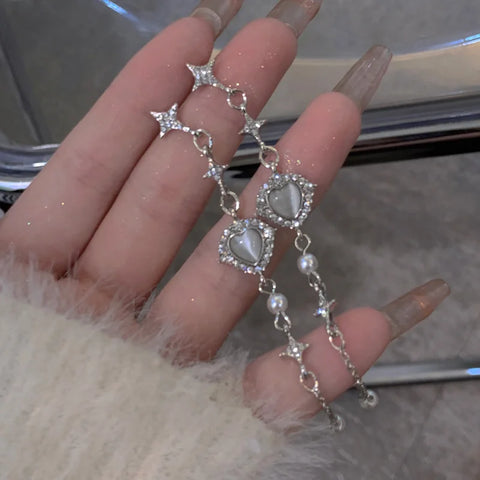 Fashion Korea Laser Stone Long Tassel Star Butterfly Earrings