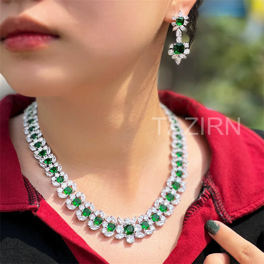 TAZIRN 2PCS Bridal Zirconia Full Jewelry Sets For Women Party Prom Luxury Dubai Nigeria CZ Crystal Wedding Jewelry Sets Gifts
