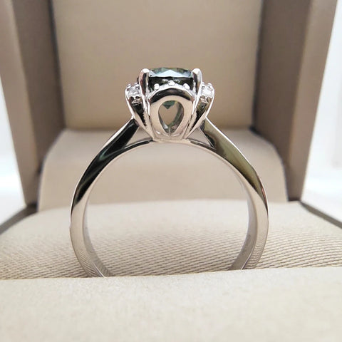 1CT Green Moissanite Silver Ring
