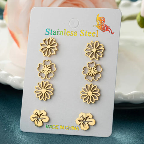 4Pairs/Lot Fashion Stainless Steel Star Moon Stud Earrings Sets