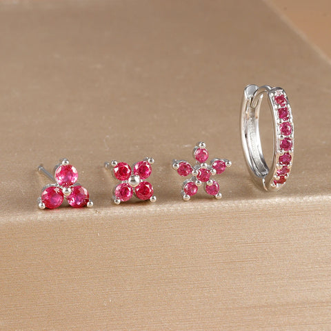 4PCS 18K Gold Plated Flower Round Piercing Earrings