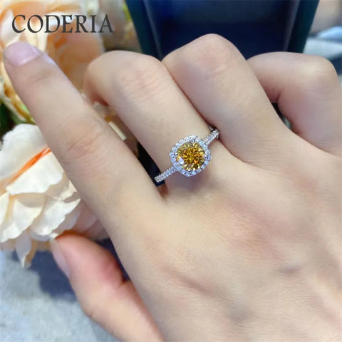Yellow Moissanite Platinum plated Engagement Rings