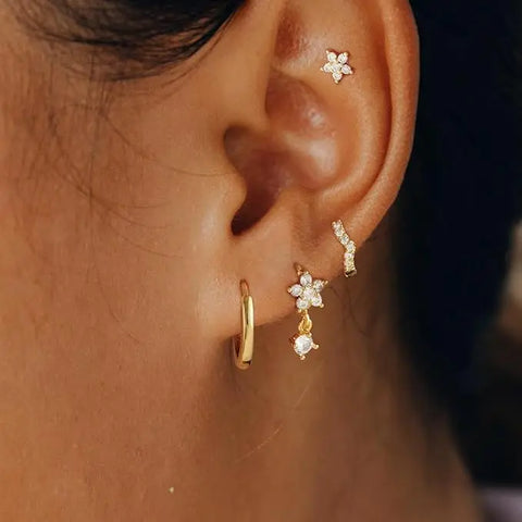 3Pcs Double Crystal Tragus Earring