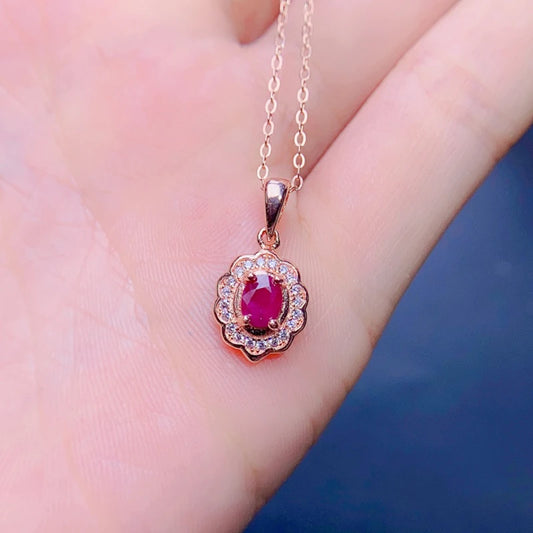 Natural ruby pendant necklace for women silver 925 jewelry luxury gem stones 18k gold plated free shiping items