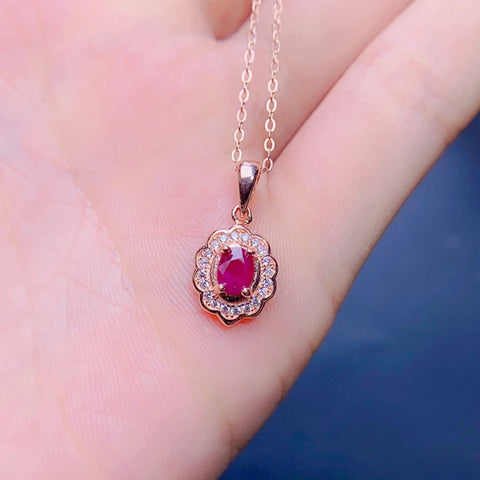 Natural ruby pendant necklace for women silver 925 jewelry luxury gem stones 18k gold plated free shiping items