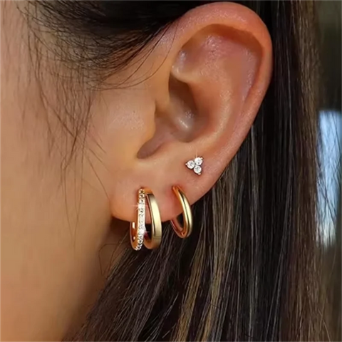 3Pcs Double Crystal Tragus Earring