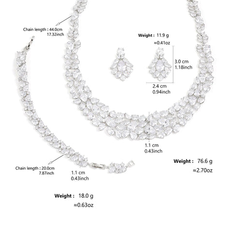 ZAKOL Brand Luxury White Dubai Nigeria Jewelry Set for Women CZ Zirconia Earrings Necklace Sets Bridal Wedding Dress