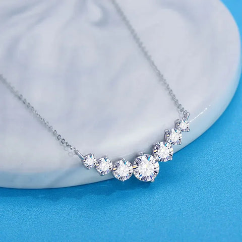 S925 Sterling Silver Moissanite Necklace Women's PT950 Gold Plated Simple Luxury V-Shape Smile Pendant Clavicle Chain Jewelry