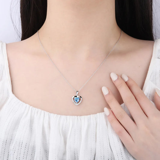 925 Sterling Silver Heart Blue Zircon Choker Necklaces For Women  Jewelry Accessories Wholesale Argent 925 GaaBou Jewellery
