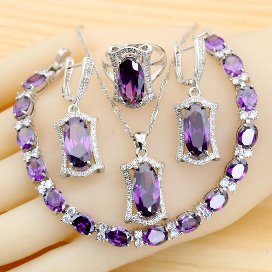 luxury Purple Zirconia 925 Silver Jewelry Sets
