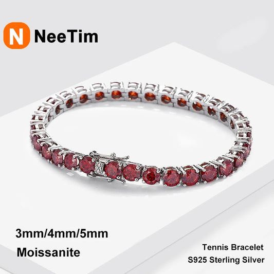 NeeTim Red and White All Moissanite Tennis Bracelets