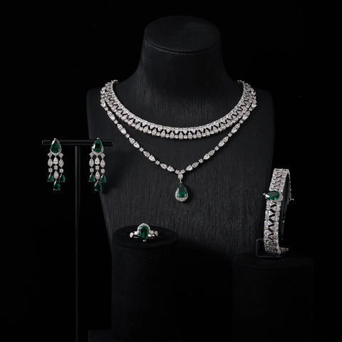 00039 Bridal Women jewelry Set Double Layer Necklace Set Cubic Zircon Wedding  Jewellery Set Dubai Saudi EngagementAccessories