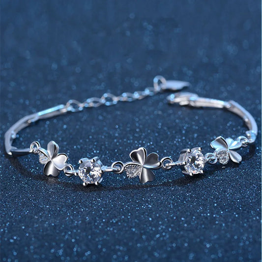 hot 925 Sterling Silver Zircon Clover Bracelets