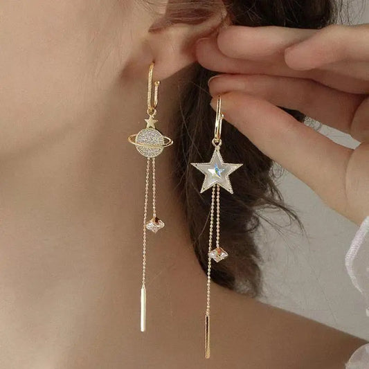 New Fashion Pentagram Asymmetric Long Tassel Earring