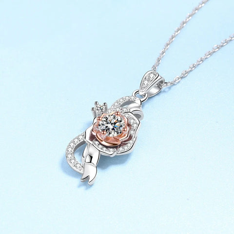 Girlfriend Birthday Gift 18K White Gold Necklaces Women Engagement 0.5CT Moissanite Diamond Rose Pendant Wedding Fine Jewelry