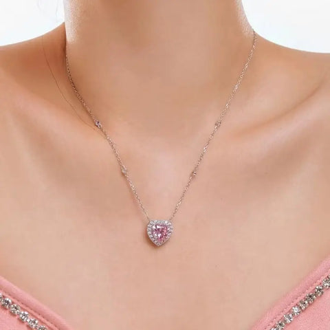 Genuine S925 Sterling Silver 10mm Heart Cubic Zirconia Pendant Necklace Adjustable Chain Jewelry Gift for Women Valentines Day