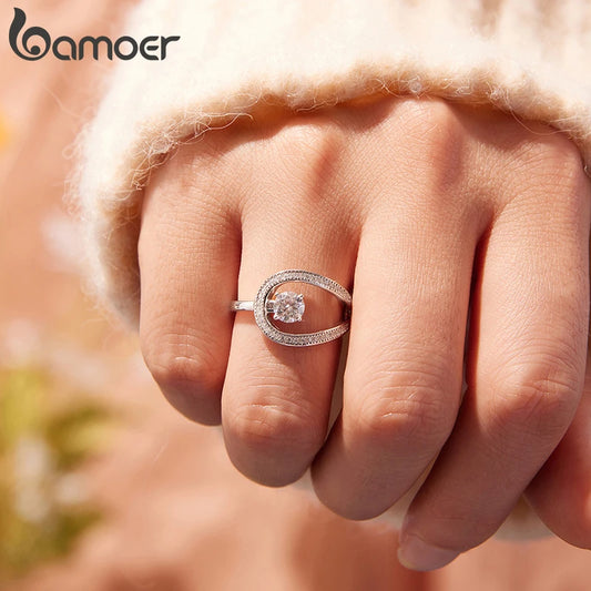 BAMOER Moissanite Wedding Stylish Circle Band Ring