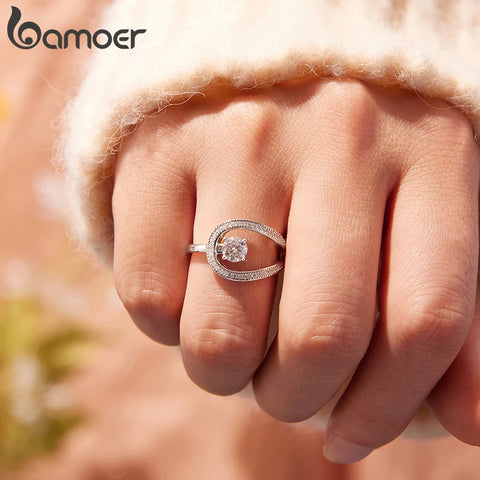 BAMOER Moissanite Wedding Stylish Circle Band Ring