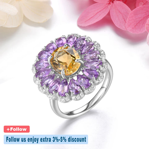 Natural Pink Amethyst Citrine Sterling Silver Ring