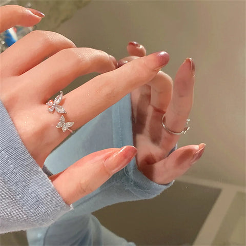 Fashion Adjustable Open Acrylic Crystal Butterfly Ring