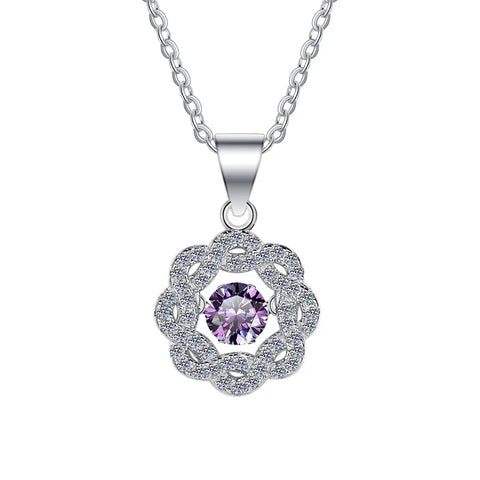 JEJIRCON S925 Sterling Silver Moissanite Necklace for Women 0.5CT Jumping Heart Moving Flower Versatile Pendant Clavicle Chain