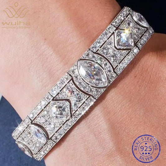 WUIHA Vintage 925 Sterling Silver Lab Sapphire Bracelet