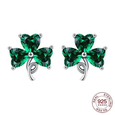 925 Sterling Silver Elegant Sparkling Lucky Clover Hoops Earring