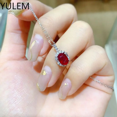 YULEM Natural Ruby Pendant Necklace for Women Lady Girl 925 Sterling Silver Natural Gemstone Gift