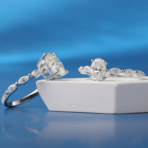 1ct 2ct Oval Cut All Moissanite Engagement Ring