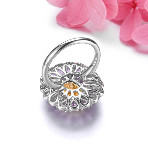 Natural Pink Amethyst Citrine Sterling Silver Ring