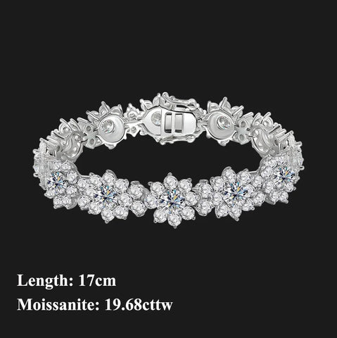 FEOBUR Full Moissanite Diamond Jewelry Set for Women 925 Sterling Silver Luxury Sunflower Necklace Bangle Bridal Wedding Sets