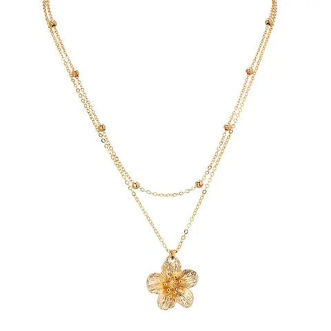 Fashionable And Elegant Metal Pleated Flower Pendant Necklace, Simple Five Petal Flower Collarbone Chain Necklace
