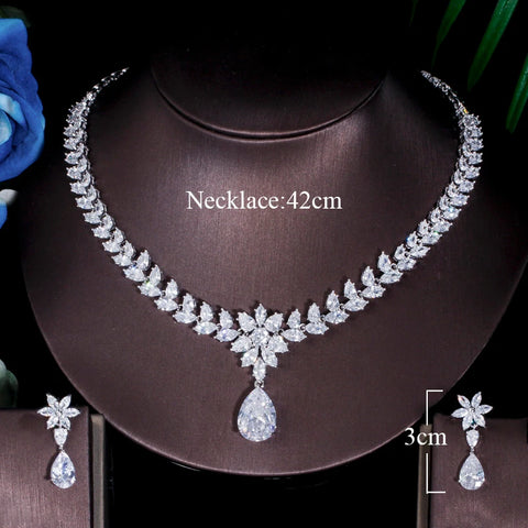 ThreeGraces Top Quality American Bridal Accessories CZ Stone Wedding Costume Necklace and Earrings Jewelry Sets For Brides JS003