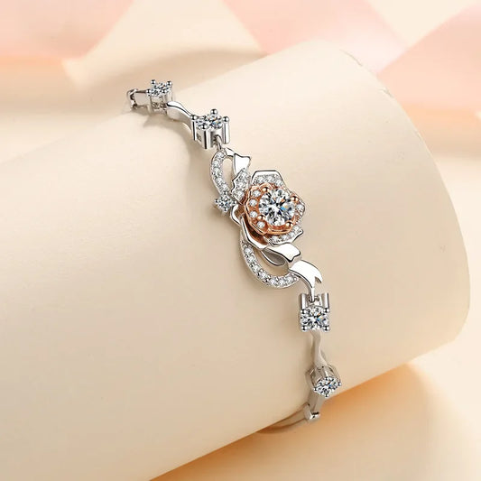 Sparkling 1.4CT Real Moissanite Rose Flower Bracelet