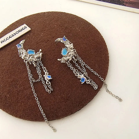 Fashion Korea Laser Stone Long Tassel Star Butterfly Earrings