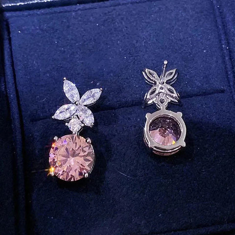 Huitan Exquisite Flower Dangle Earrings Pink Cubic Zirconia