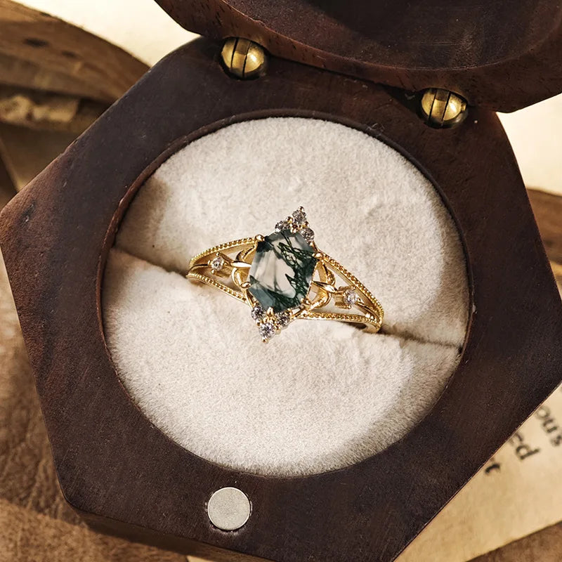 LAMOON Green Moss Agate Ring - BOLEVARD RING