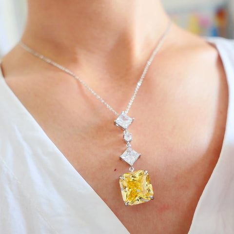KQDANCE Simple Created 15mm Square Emerald  Pink Yellow Blue CZ Diamond Pendants Necklace with Green Stone Jewelry For Women