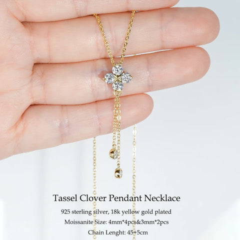 IOGOU Flower Clover Moissanite Pendant Necklace 925 Silver Clavicle Adjustable Chain for Women Girls Gift GRA Certified Jewelry