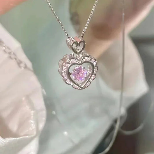 Pink Crystal Pendant Heart Necklace for Women Girls Chain Cute Love Simple Necklaces Fashion Jewelry Gifts Jewelry for Women