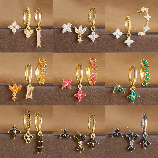3PCS Stainless Steel Multicolor Crystal Hoop Earrings