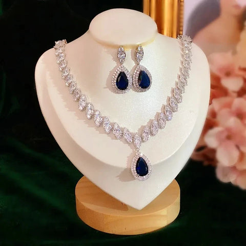 Fine Jewelry Sets For Women Water Vintage Drop Cubic Zirconia Created Gemstone Necklaces Drop Earring Bridal Wedding Bijoux