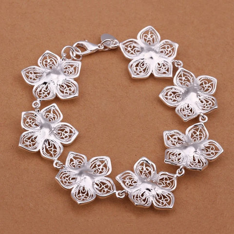 925 Sterling Silver Bracelet Flower Chain