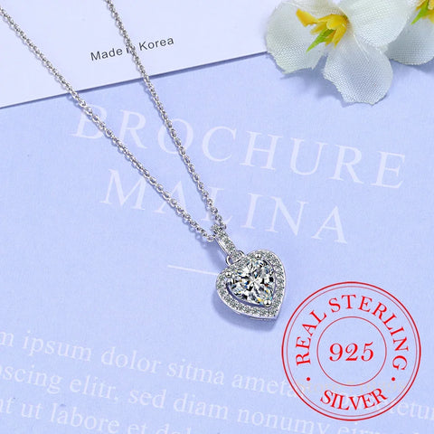 Top Quality 925 Sterling Silver Forever Love Heart Big Single Cz Charm Pendant Necklace Dainty Jewelry for Women Lady Valentine
