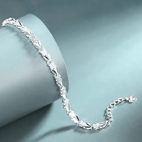 Hot fine 925 Sterling Silver Heart Lucky Clover Bracelets