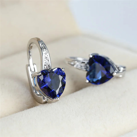Crystal Purple Stone Hoop Earrings Aqua Blue
