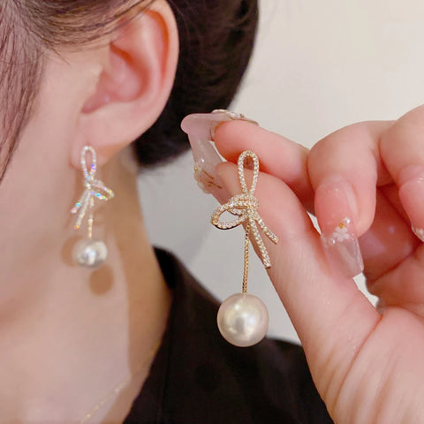 2 Women's Silver Needle Bow Studded